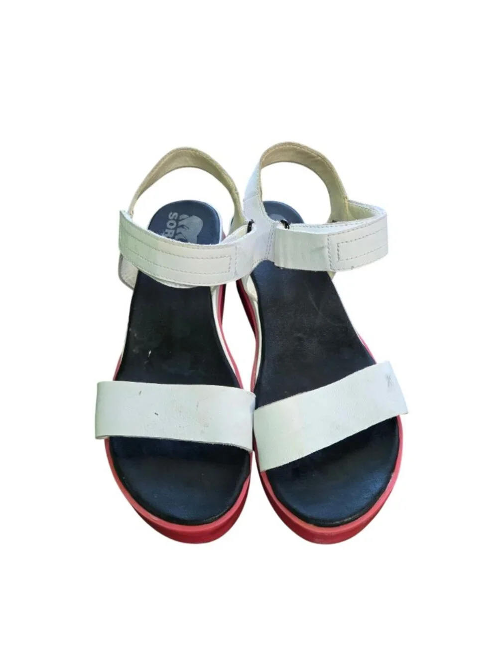 Sorel Cameron Flatform Sandal White/ Punch Pink Leather Size 8.5